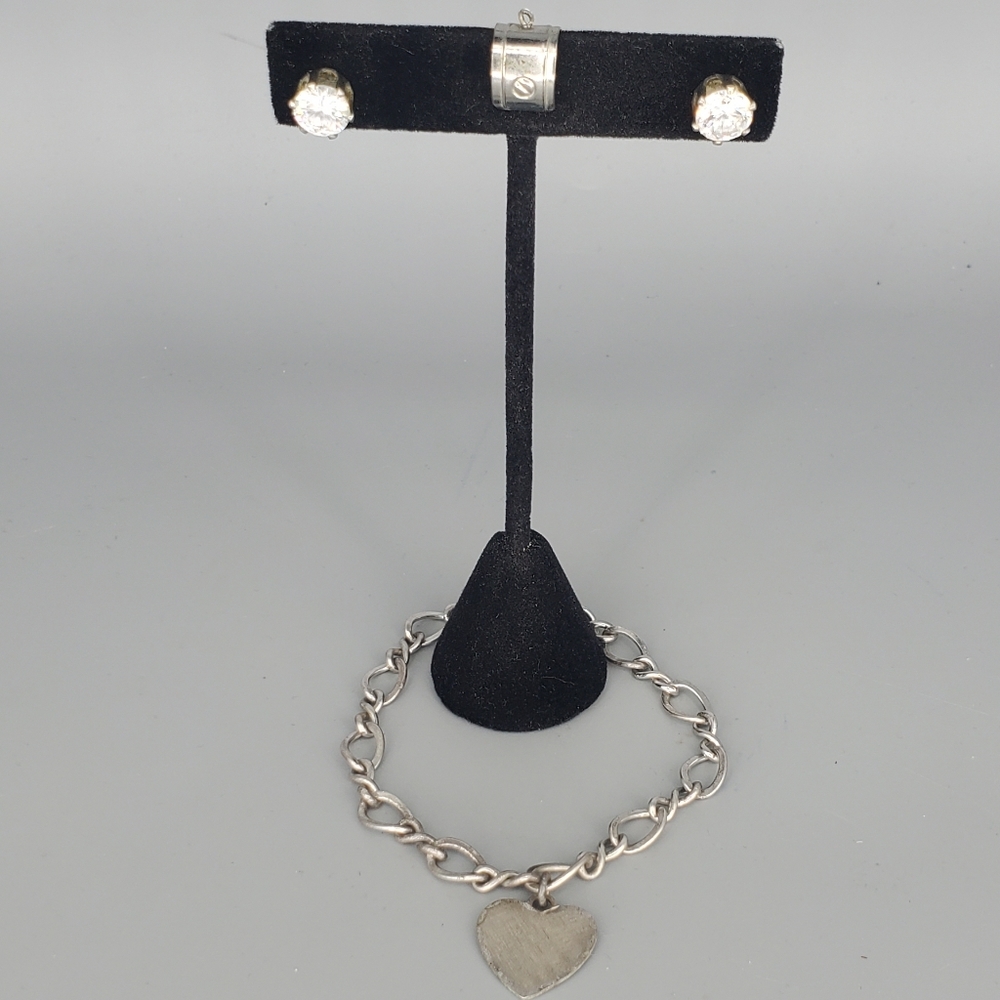 Sterling Silver .925 Heart Bracelet, Earrings and Ear Cuff Set